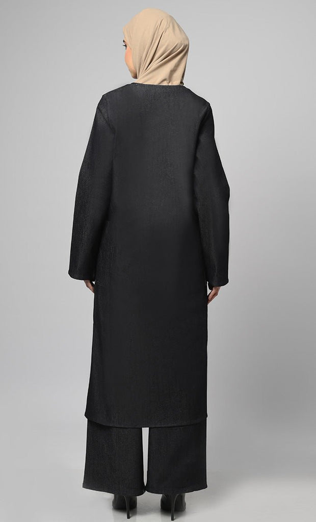 Women's 2Pc Denim Abaya With Pockets Included - EastEssence.com