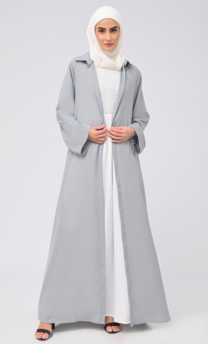 Women's Abaya With Smoking Detailing Inner And Button Down Bisht/Shrug With Pockets - EastEssence.com