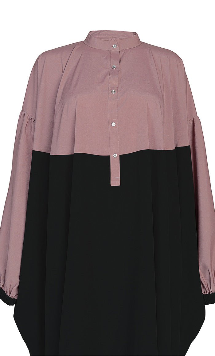 Women's Basic Black And Rose Dust Contrasted Kaftan Style Tunic - EastEssence.com