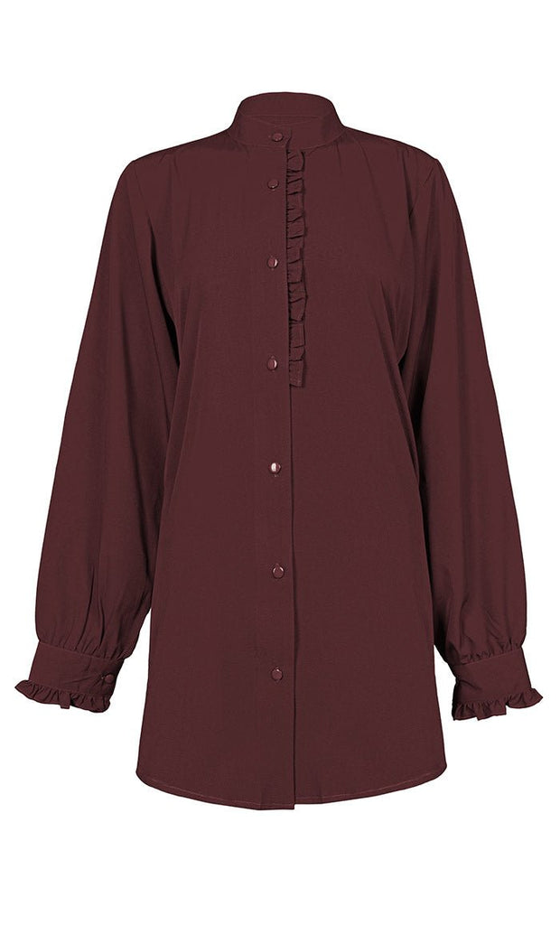 Women's Basic Brown Button Down Tunic - EastEssence.com