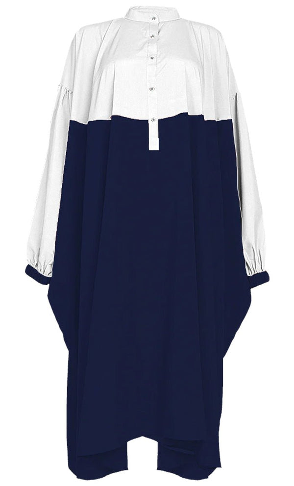 Women's Basic Navy Contrasted Kaftan Style Tunic - EastEssence.com
