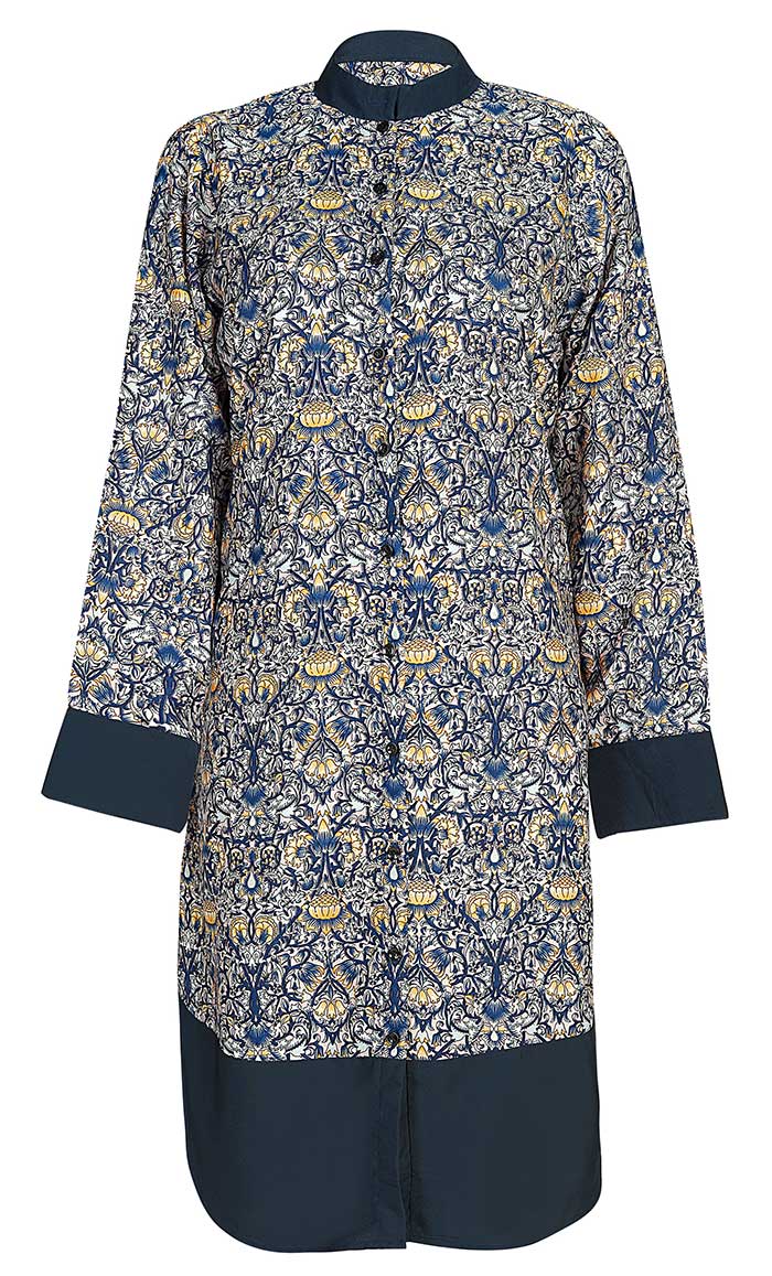 Women's Basic Navy Lotus Printed Tunic - EastEssence.com