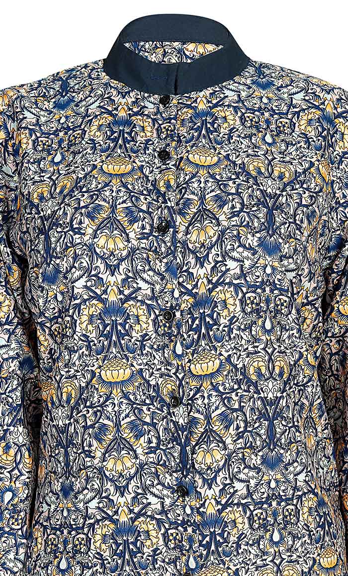 Women's Basic Navy Lotus Printed Tunic - EastEssence.com