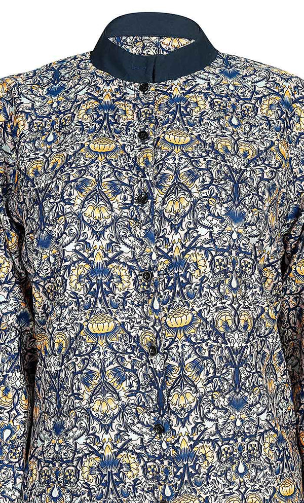 Women's Basic Navy Lotus Printed Tunic - EastEssence.com