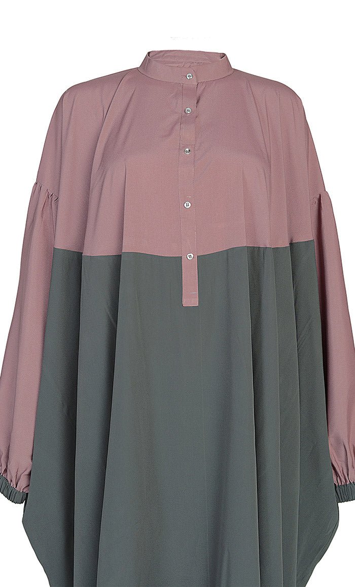 Women's Basic Olive And Rose Dust Contrasted Kaftan Style Tunic - EastEssence.com