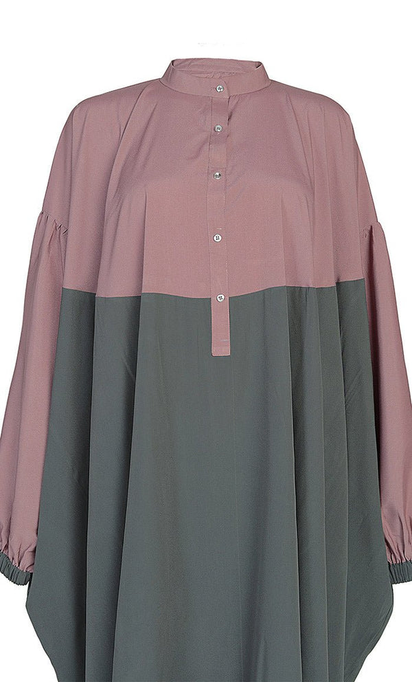 Women's Basic Olive And Rose Dust Contrasted Kaftan Style Tunic - EastEssence.com