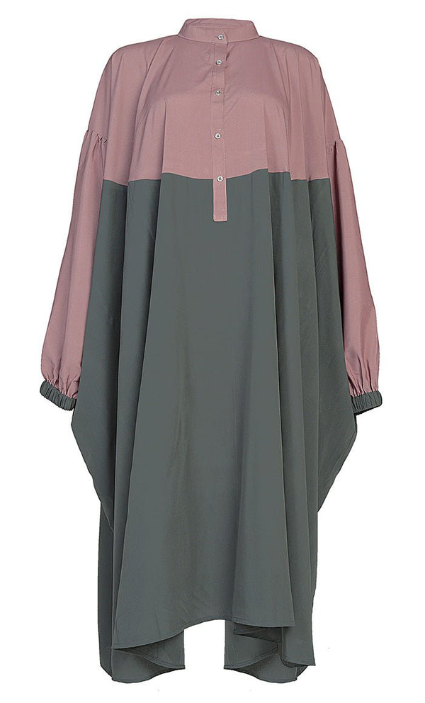 Women's Basic Olive And Rose Dust Contrasted Kaftan Style Tunic - EastEssence.com