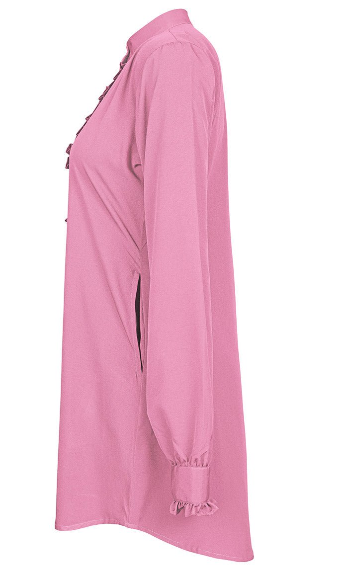 Women's Basic Pink Button Down Tunic - EastEssence.com