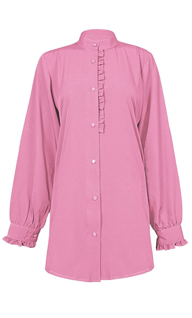 Women's Basic Pink Button Down Tunic - EastEssence.com