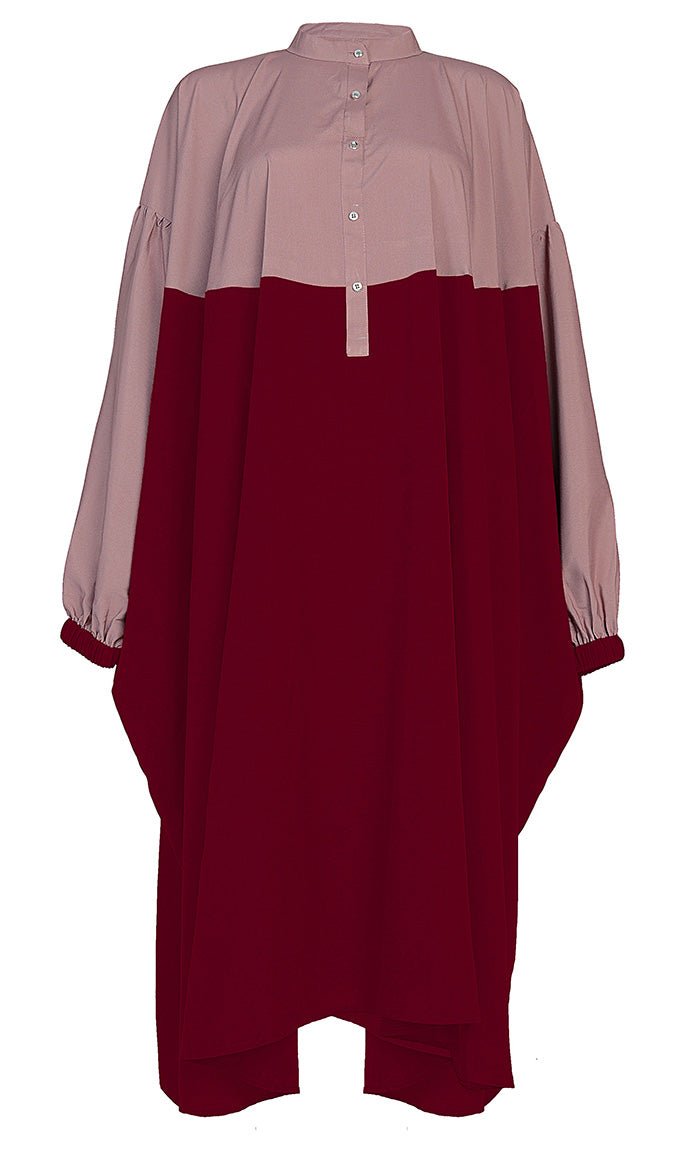 Women's Basic Red And Rose Dust Contrasted Kaftan Style Tunic - EastEssence.com