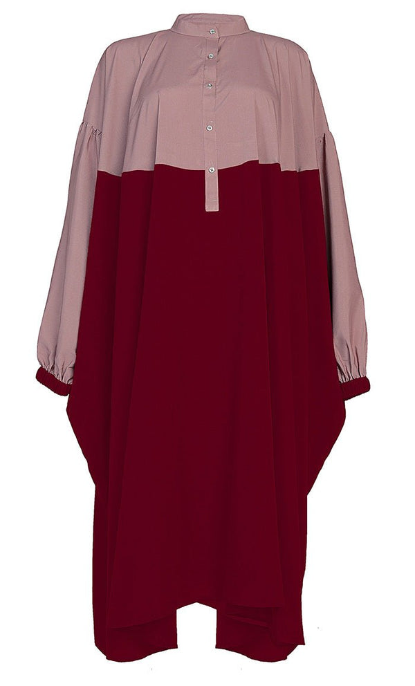 Women's Basic Red And Rose Dust Contrasted Kaftan Style Tunic - EastEssence.com