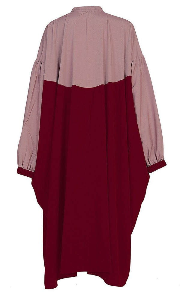 Women's Basic Red And Rose Dust Contrasted Kaftan Style Tunic - EastEssence.com