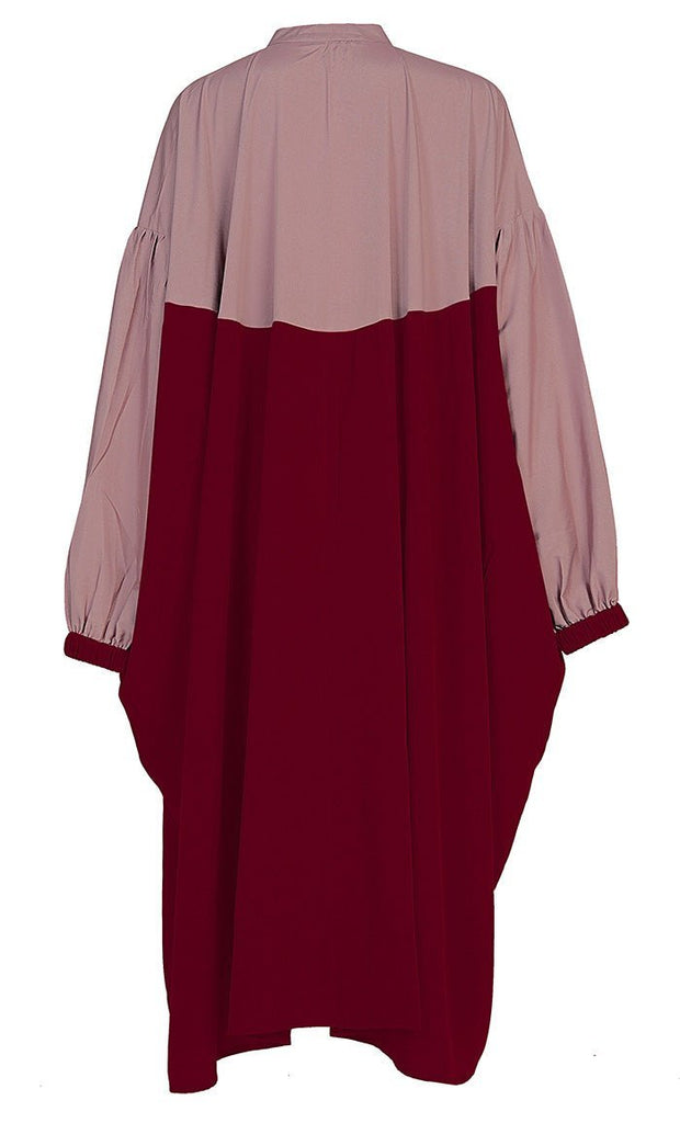 Women's Basic Red And Rose Dust Contrasted Kaftan Style Tunic - EastEssence.com