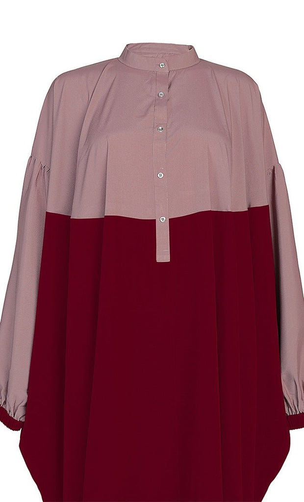 Women's Basic Red And Rose Dust Contrasted Kaftan Style Tunic - EastEssence.com