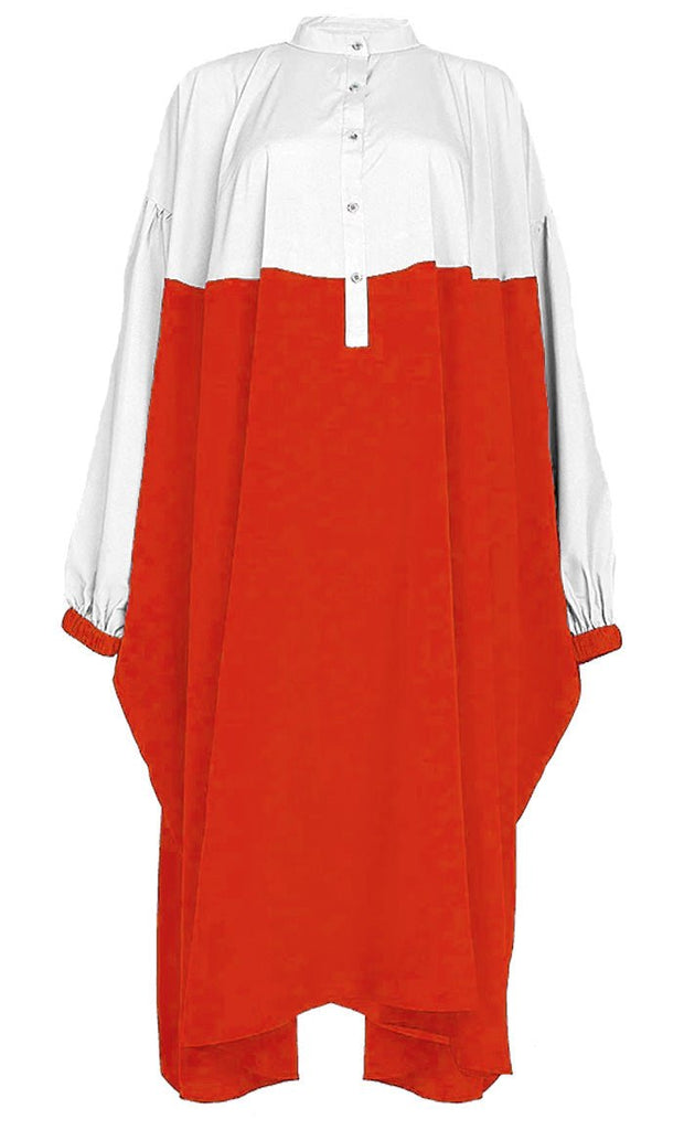 Women's Basic Red Contrasted Kaftan Style Tunic - EastEssence.com
