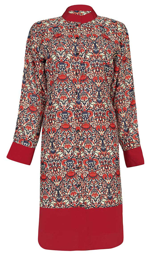Women's Basic Red Lotus Printed Tunic - EastEssence.com