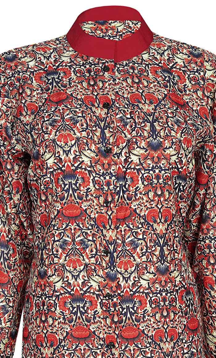 Women's Basic Red Lotus Printed Tunic - EastEssence.com