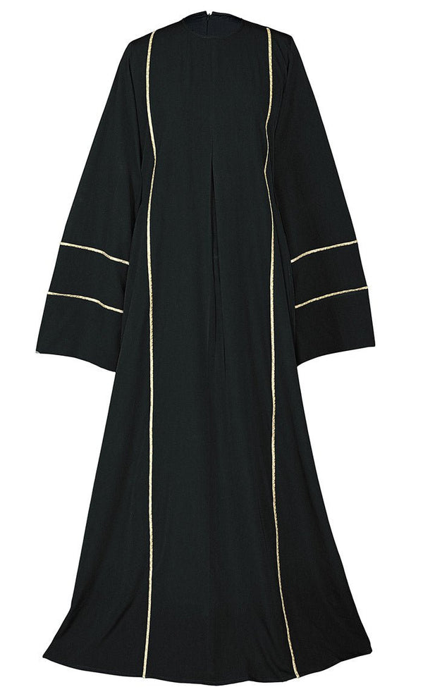 Women's Beautiful Black Abaya With Golden Lace Detailing And Included Pockets - EastEssence.com