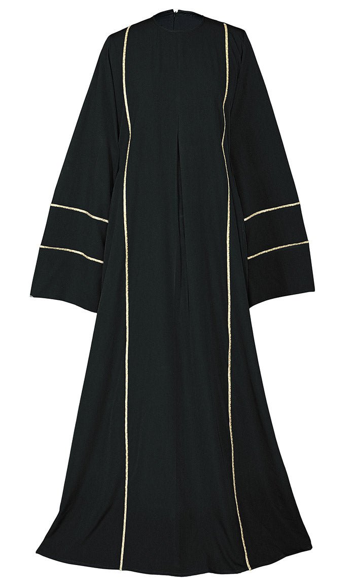 Women's Beautiful Black Abaya With Golden Lace Detailing And Included Pockets - EastEssence.com