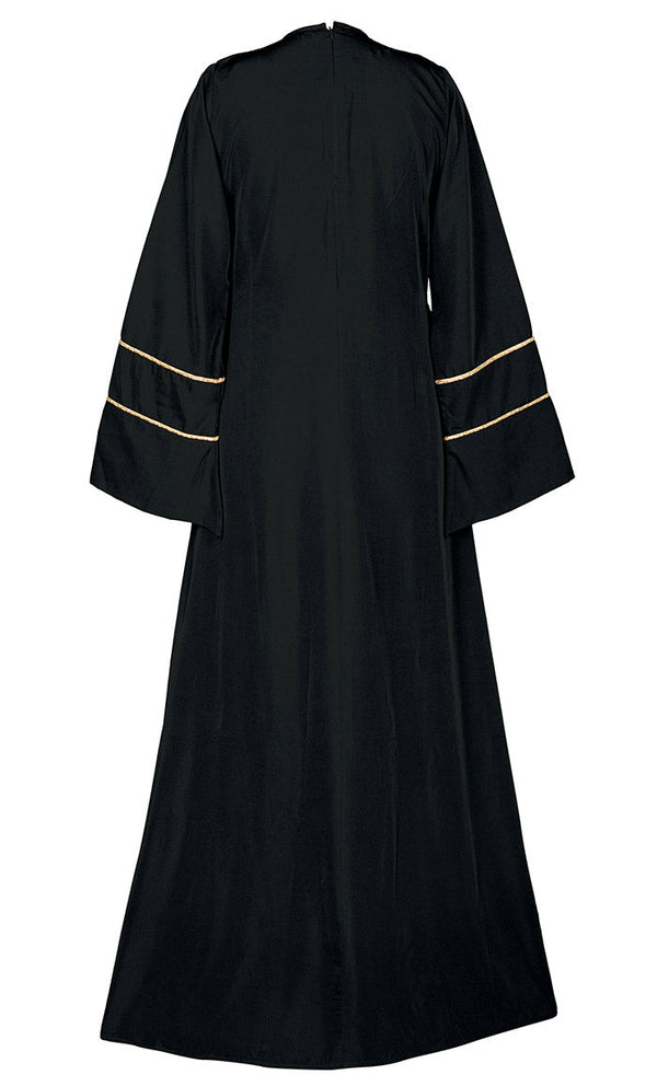 Women's Beautiful Black Abaya With Golden Lace Detailing And Included Pockets - EastEssence.com