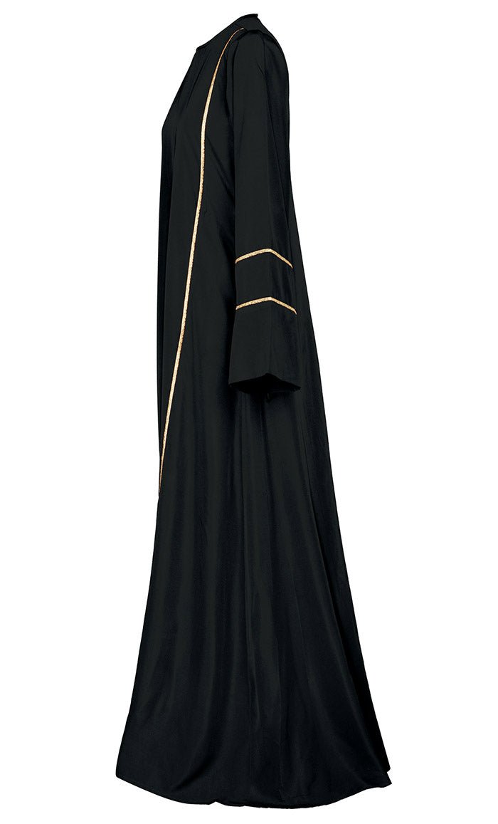 Women's Beautiful Black Abaya With Golden Lace Detailing And Included Pockets - EastEssence.com