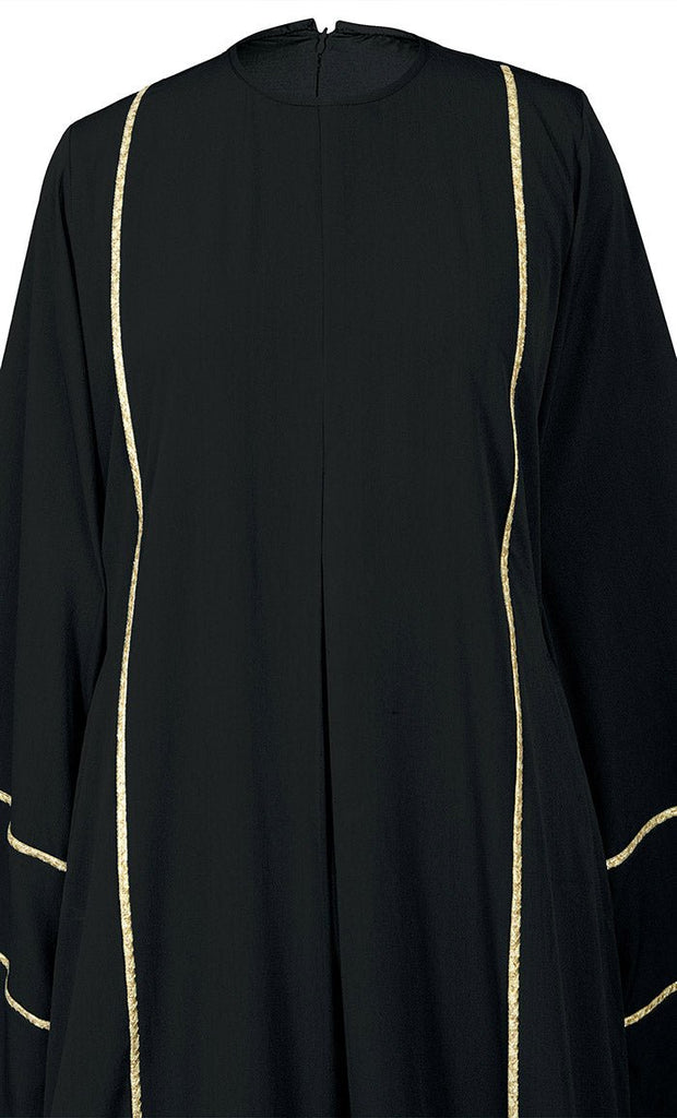Women's Beautiful Black Abaya With Golden Lace Detailing And Included Pockets - EastEssence.com