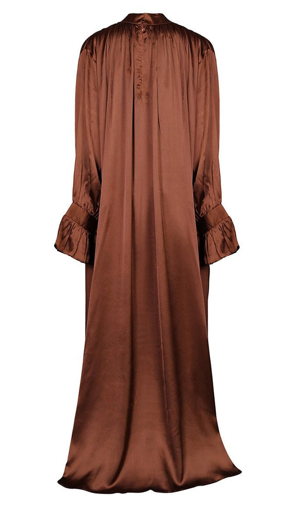 Women's Beautiful Brown Satin Abaya With Pockets - EastEssence.com