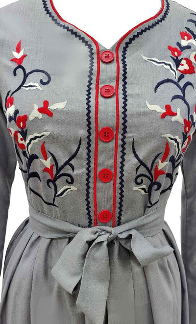 Women's Beautiful Embroidered Chambray Abaya