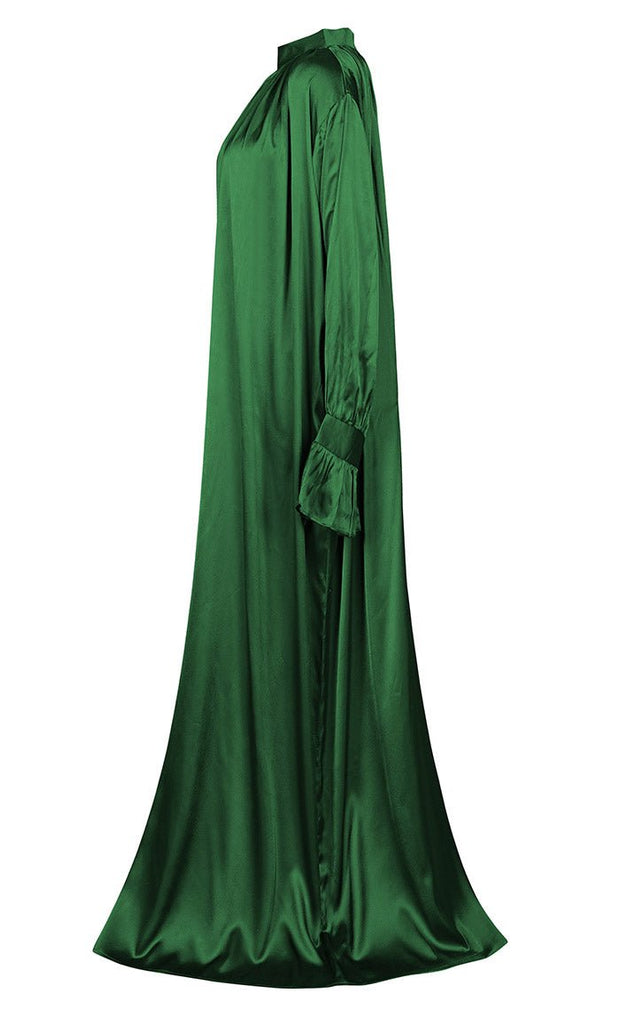 Women's Beautiful Green Satin Abaya With Pockets