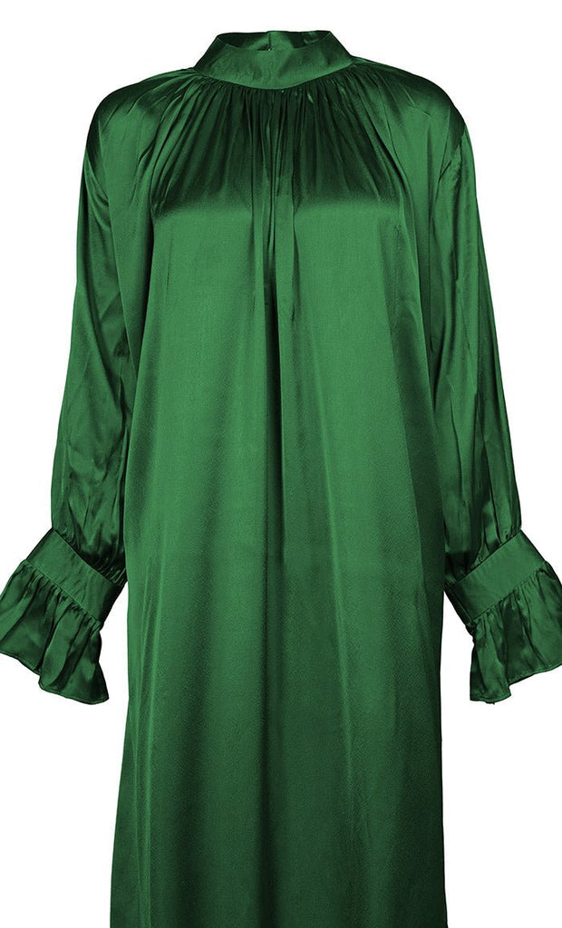 Women's Beautiful Green Satin Abaya With Pockets