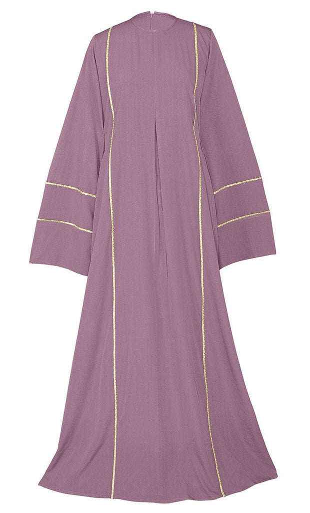 Women's Beautiful Lavender Abaya With Golden Lace Detailing And Included Pockets - EastEssence.com