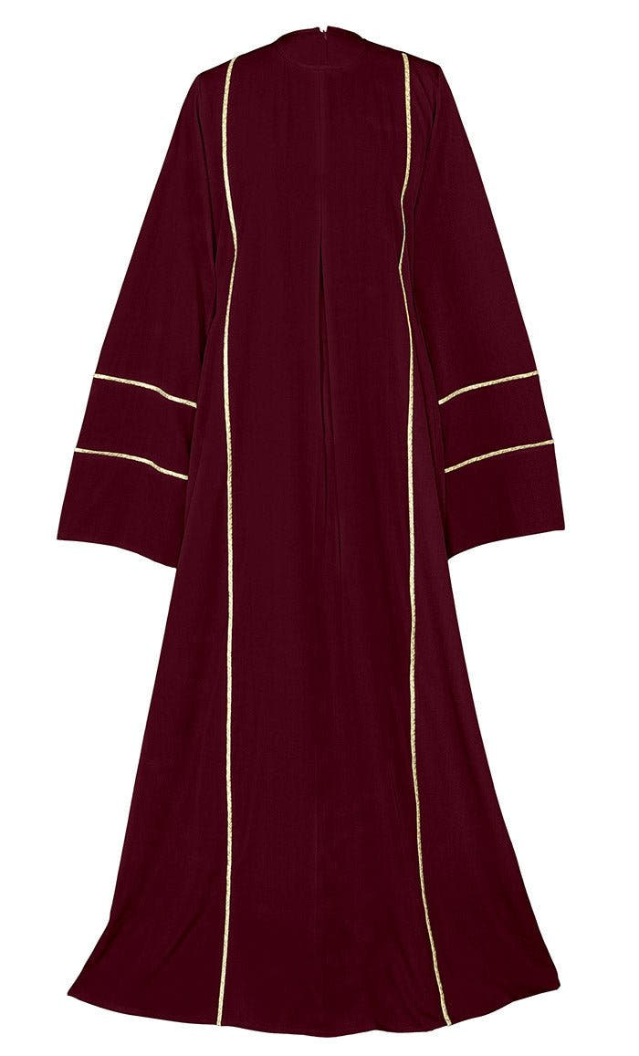 Abaya bordeaux pour femme avec détail en dentelle dorée