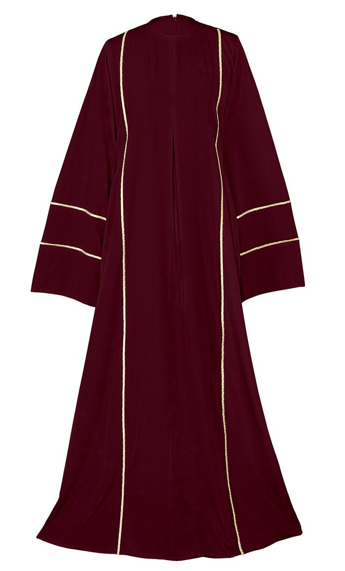 Women's Beautiful Maroon Abaya With Golden Lace Detailing And Included Pockets - EastEssence.com