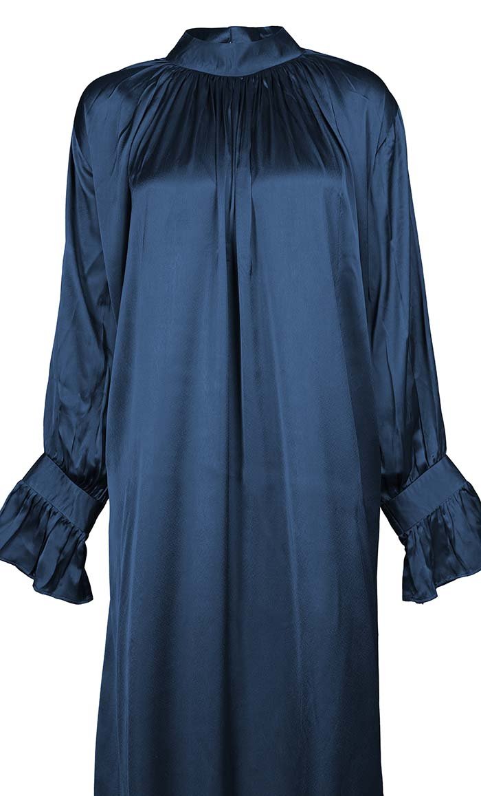 Women's Beautiful Navy Satin Abaya With Pockets - EastEssence.com