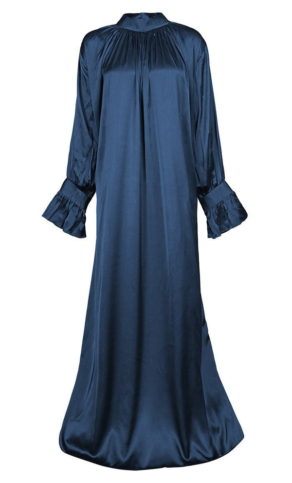 Women's Beautiful Navy Satin Abaya With Pockets - EastEssence.com