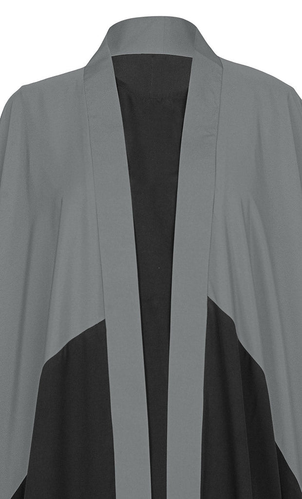 Women's Bisht Style Detailing Black And Grey Crepe Abaya With Pockets - EastEssence.com
