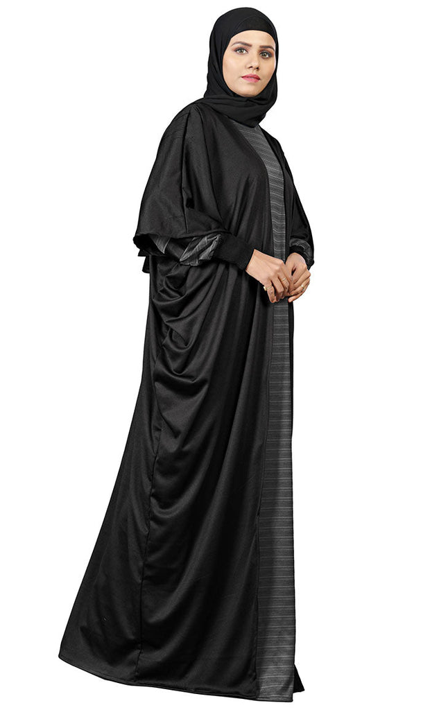 Women's Black And Dark Grey 2Pc Set Abaya - EastEssence.com