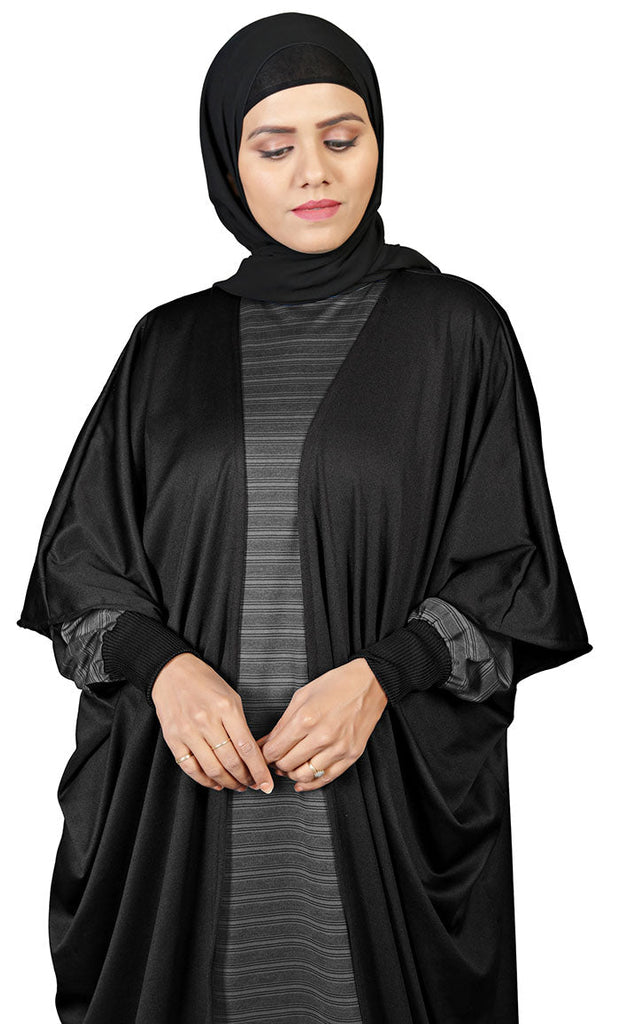 Women's Black And Dark Grey 2Pc Set Abaya - EastEssence.com