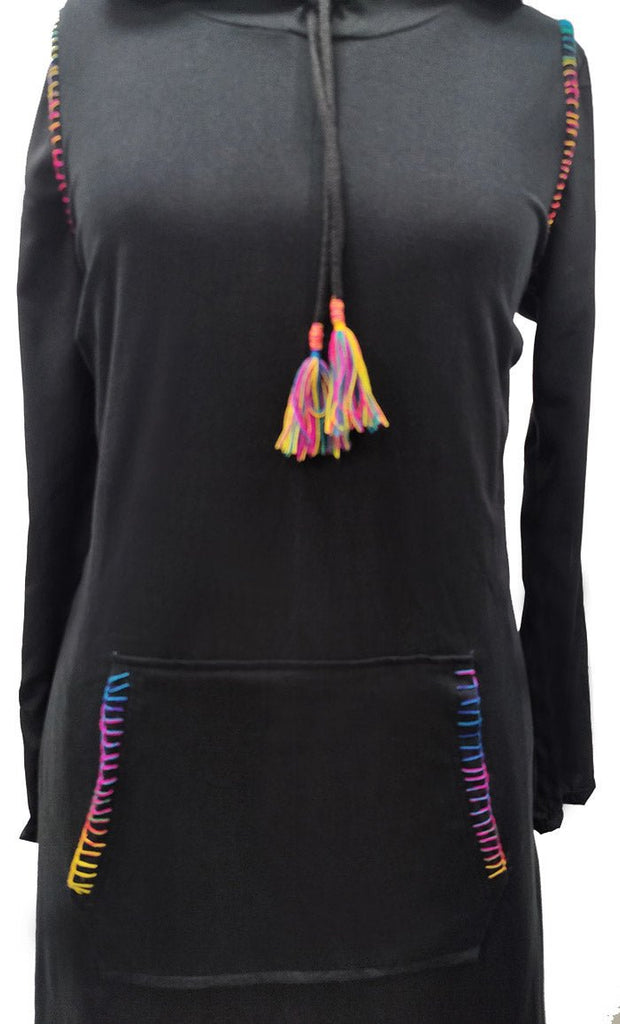 Women's Black Hooded Long Dress Abaya - EastEssence.com