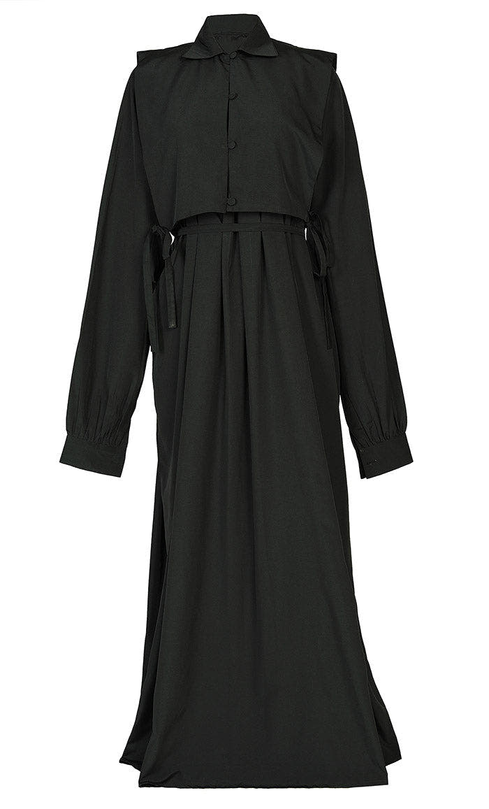 Abaya femme en kashibo noir avec veste courte
