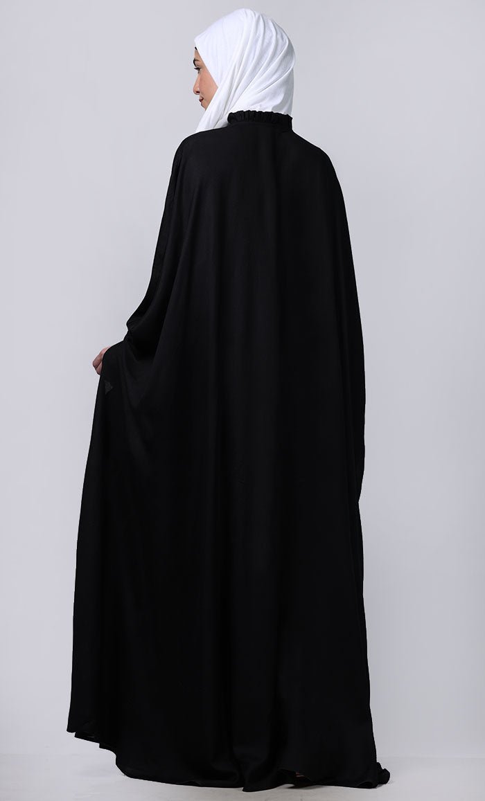 Women's black new embroidered patch work detailing Abaya - EastEssence.com