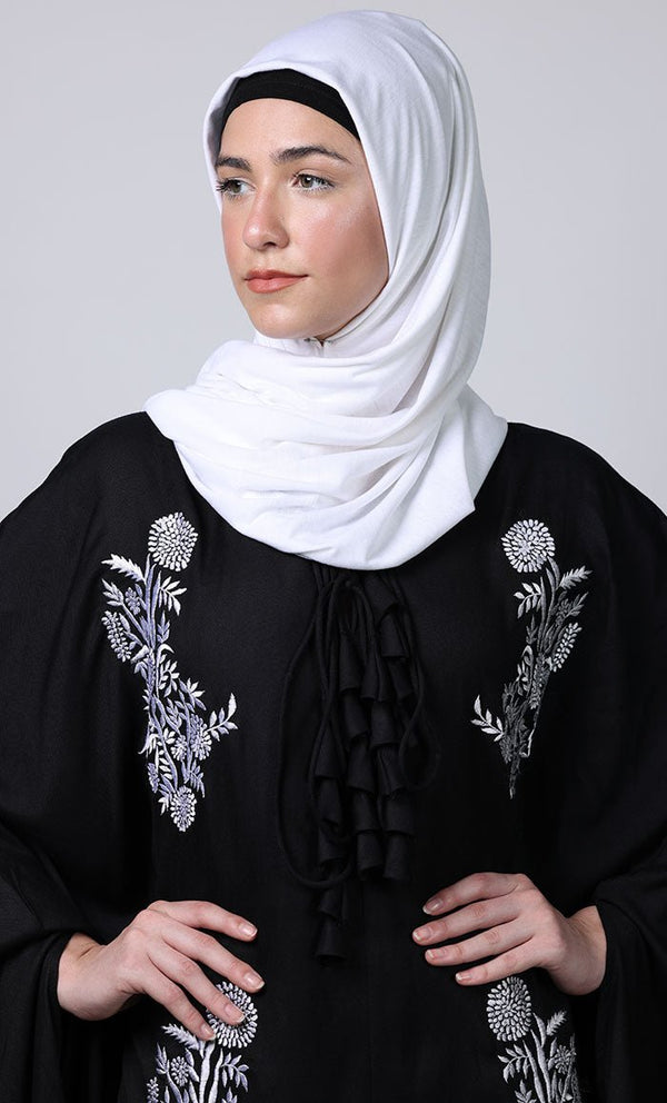 Women's black new embroidered patch work detailing Abaya - EastEssence.com