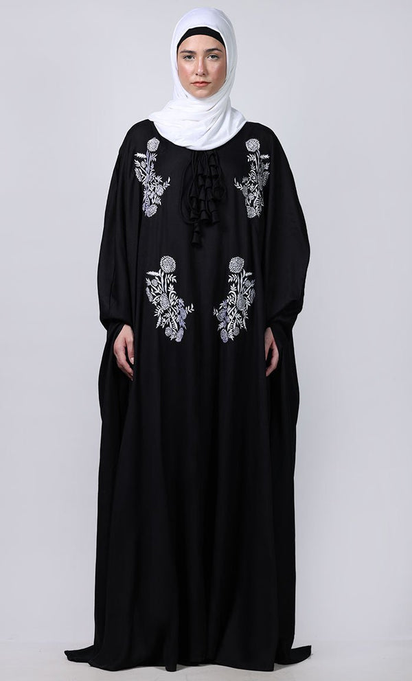 Women's black new embroidered patch work detailing Abaya - EastEssence.com