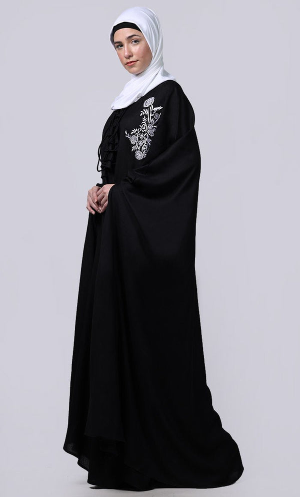 Women's black new embroidered patch work detailing Abaya - EastEssence.com
