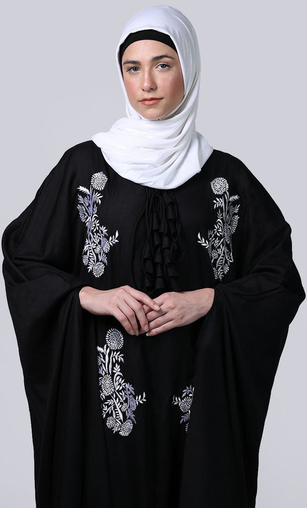 Women's black new embroidered patch work detailing Abaya - EastEssence.com