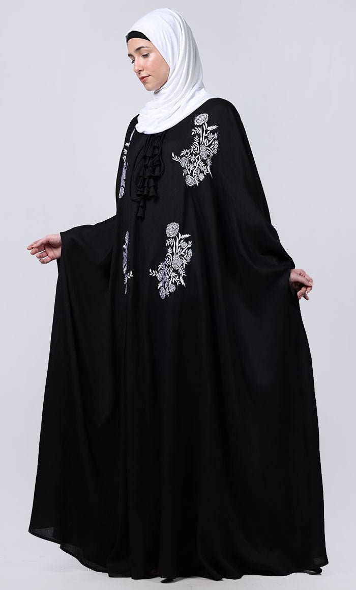 Women's black new embroidered patch work detailing Abaya - EastEssence.com