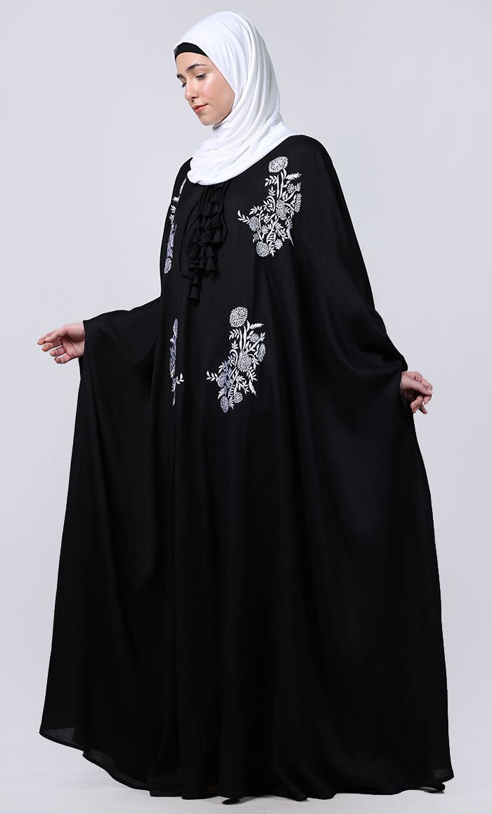 Women's black new embroidered patch work detailing Abaya - EastEssence.com