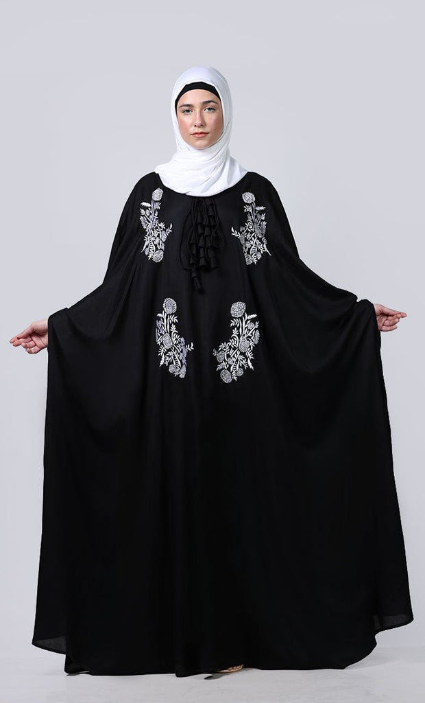 Women's black new embroidered patch work detailing Abaya - EastEssence.com
