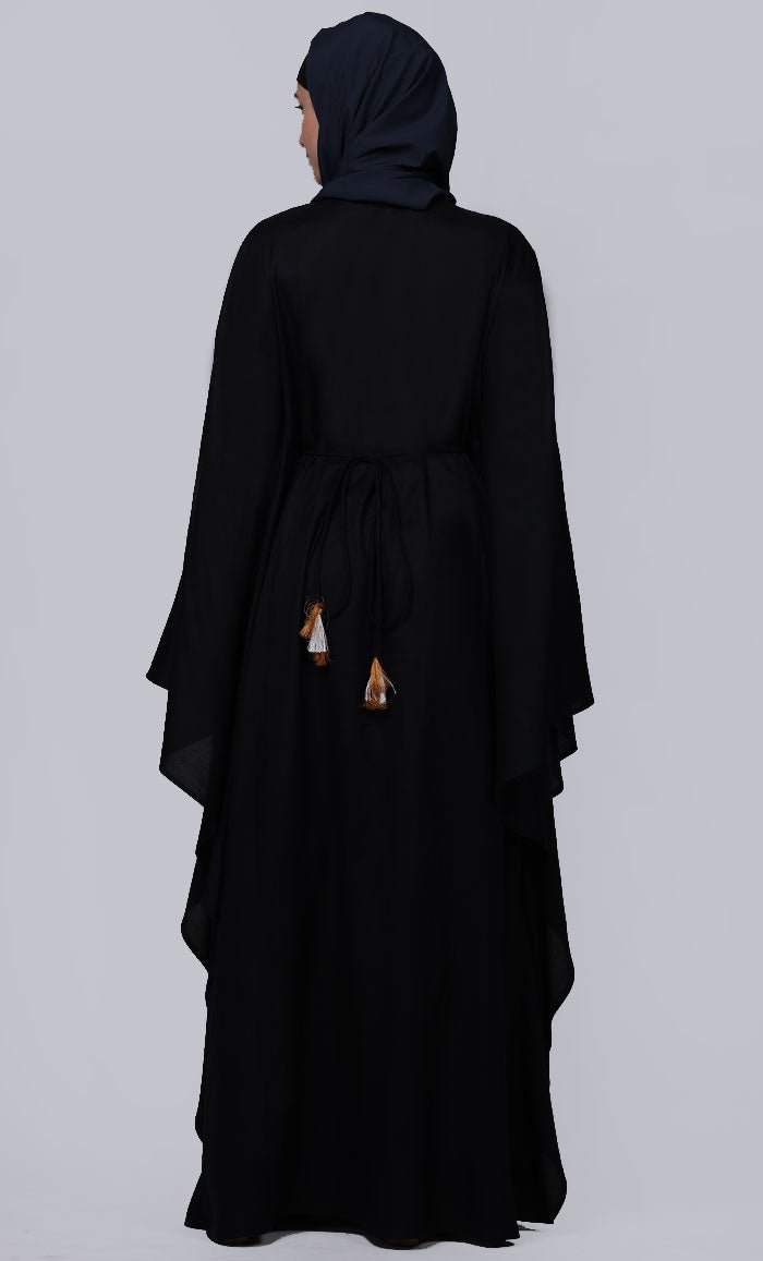 Women's Black New Embroidered Work Detailing Kaftan Style Abaya - EastEssence.com