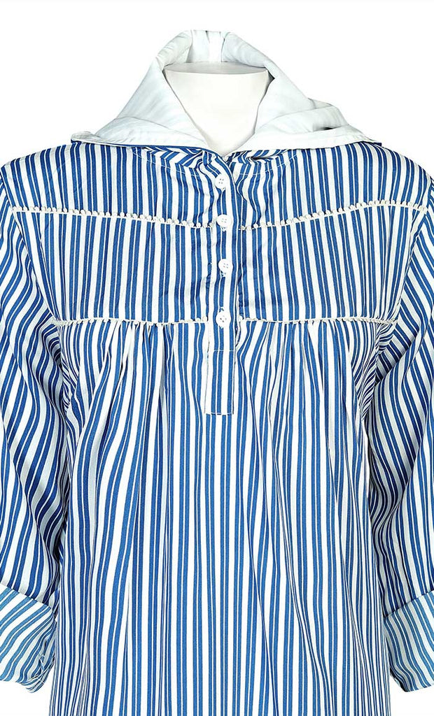 Women's Blue Stripe Printed Hooded Tunic With Pockets - EastEssence.com